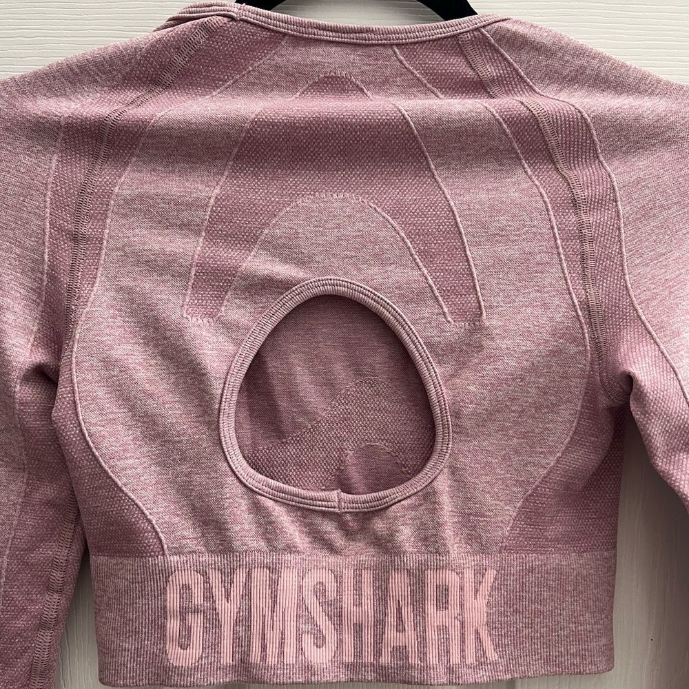 Gymshark Flex Crop Top Long Sleeve Active Deep Blush/White Size Small - Picture 11 of 12